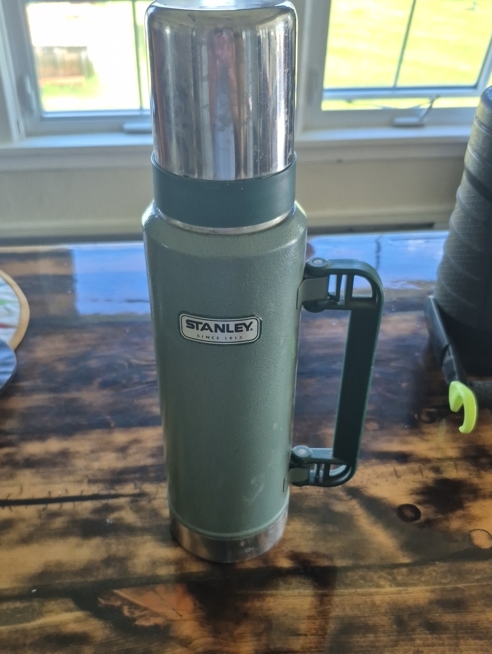 Stanley Green and Silver Vacuum Thermos